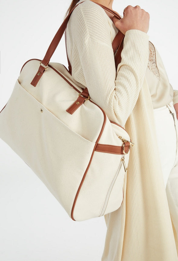 DOME WEEKENDER WITH FRONT SLIP POCKET Linen/ Cognac