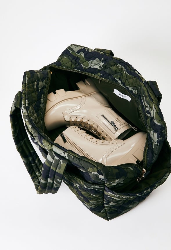 Quilted Nylon Gym Bag With Slip Pockets Camo