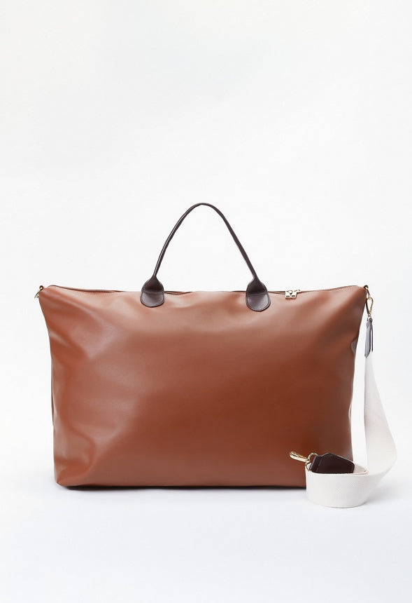 Rolled Handle Zippered Weekender Leather Brown/Coffee