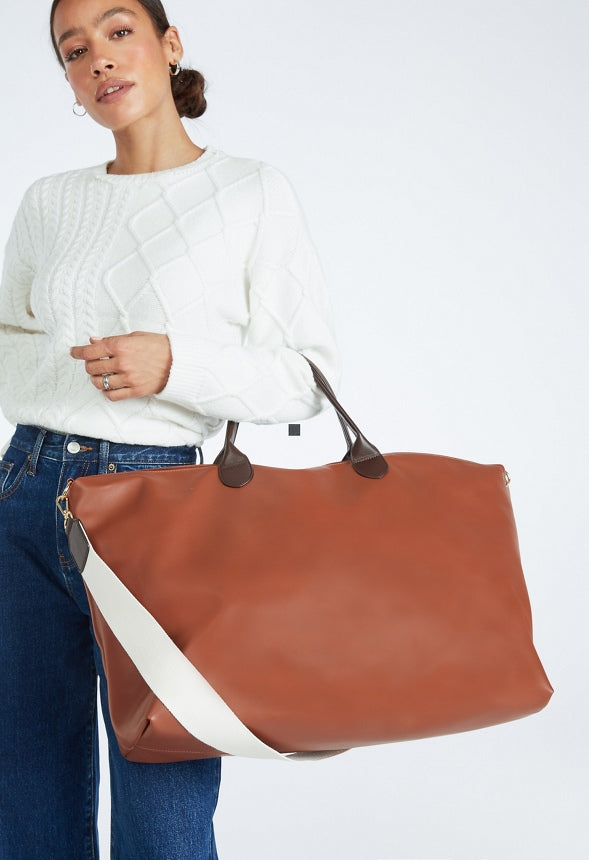 Rolled Handle Zippered Weekender Leather Brown/Coffee