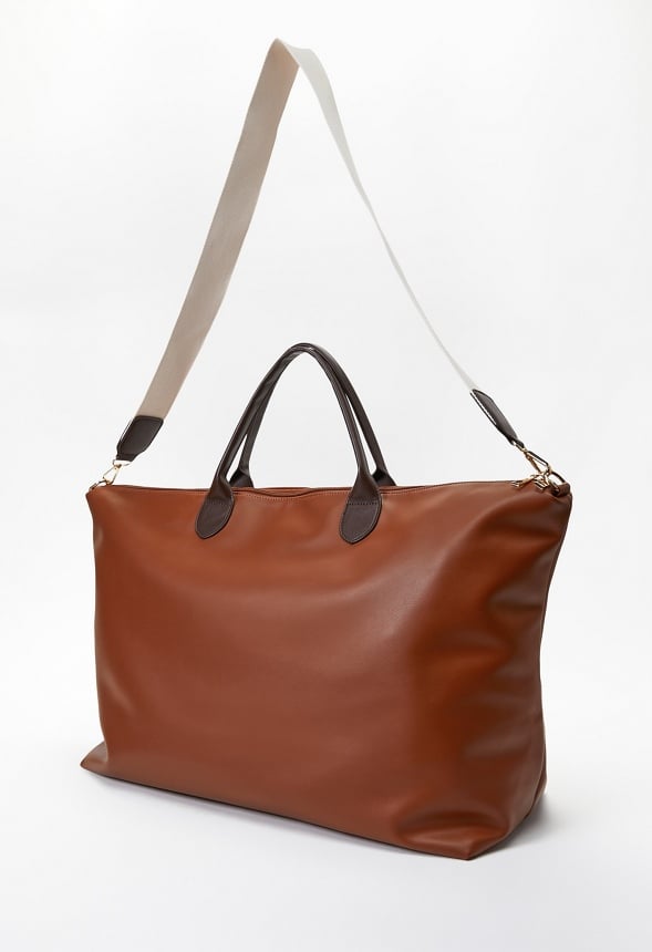 Rolled Handle Zippered Weekender Leather Brown/Coffee
