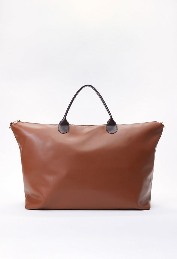 Rolled Handle Zippered Weekender Leather Brown/Coffee