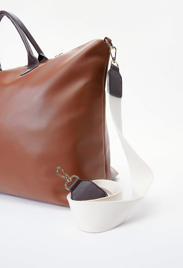 Rolled Handle Zippered Weekender Leather Brown/Coffee