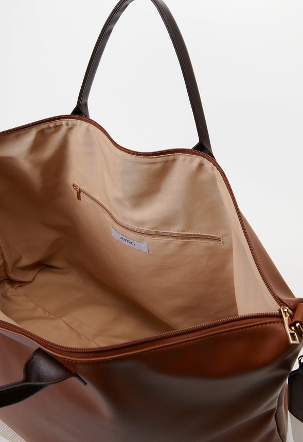 Rolled Handle Zippered Weekender Leather Brown/Coffee