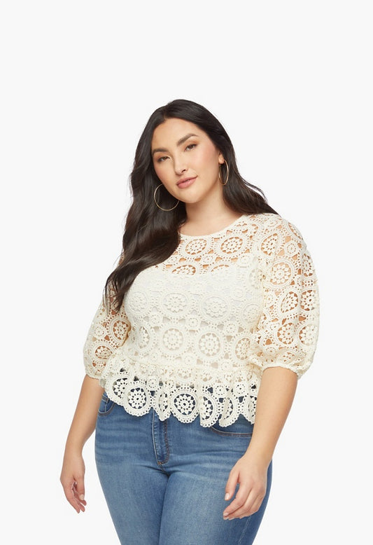 PLUS SIZE CROCHET TOP Marshmallow