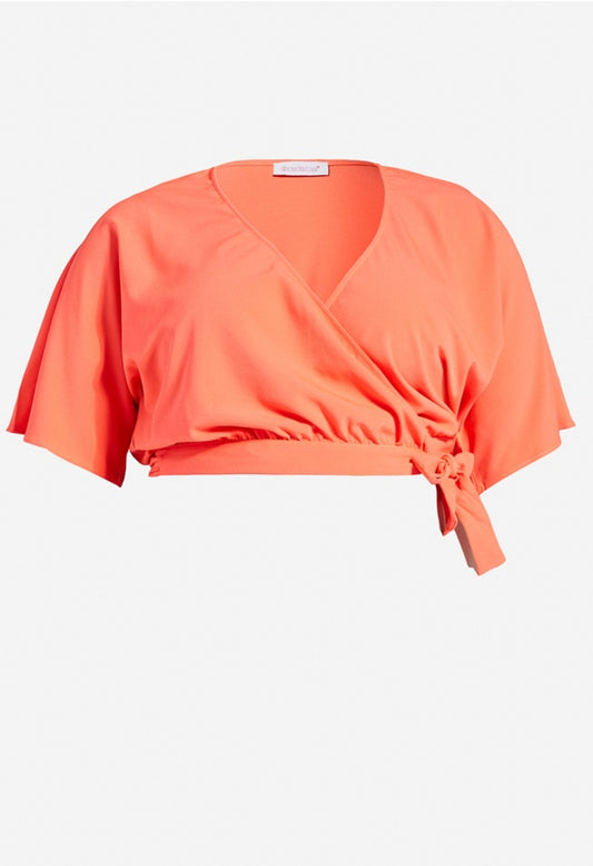 PLUS SIZE DOLMAN WRAP TOP Orange