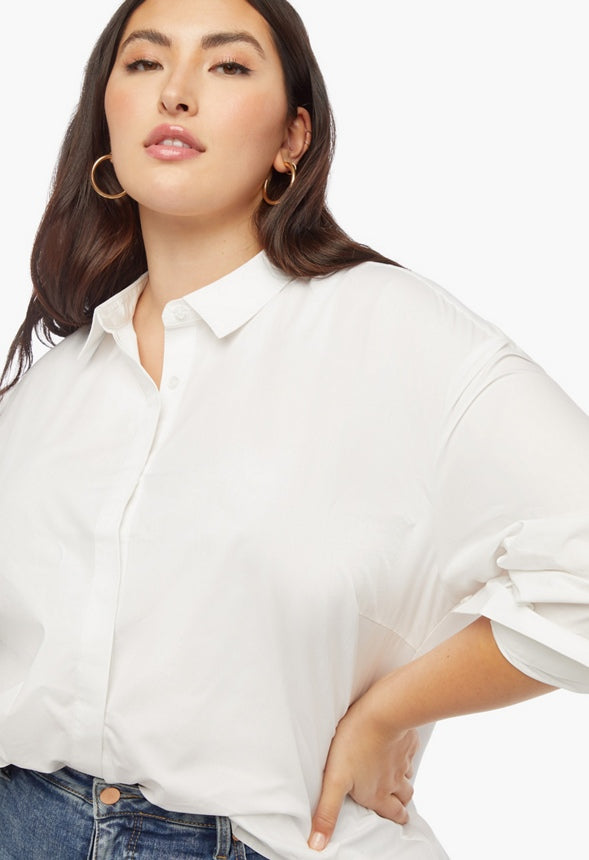 Plus Size Oversized Poplin Shirt Bright White