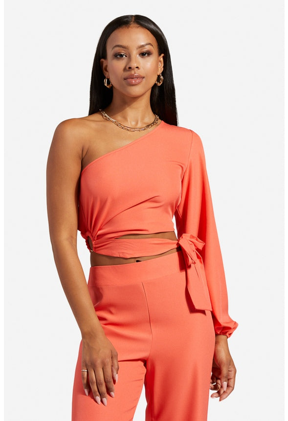 ONE SHOULDER TOP Hot Coral