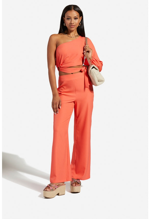 ONE SHOULDER TOP Hot Coral