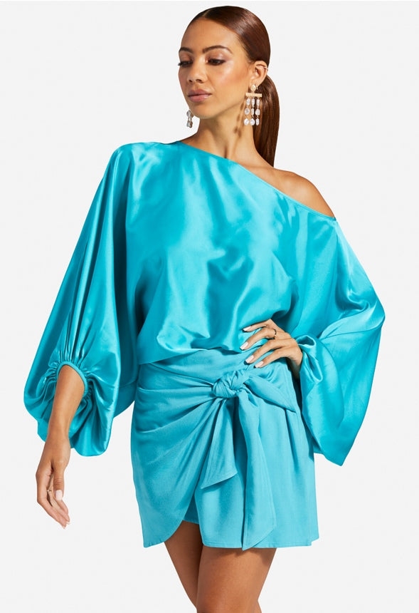 OFF SHOULDER DOLMAN BLOUSE Blue