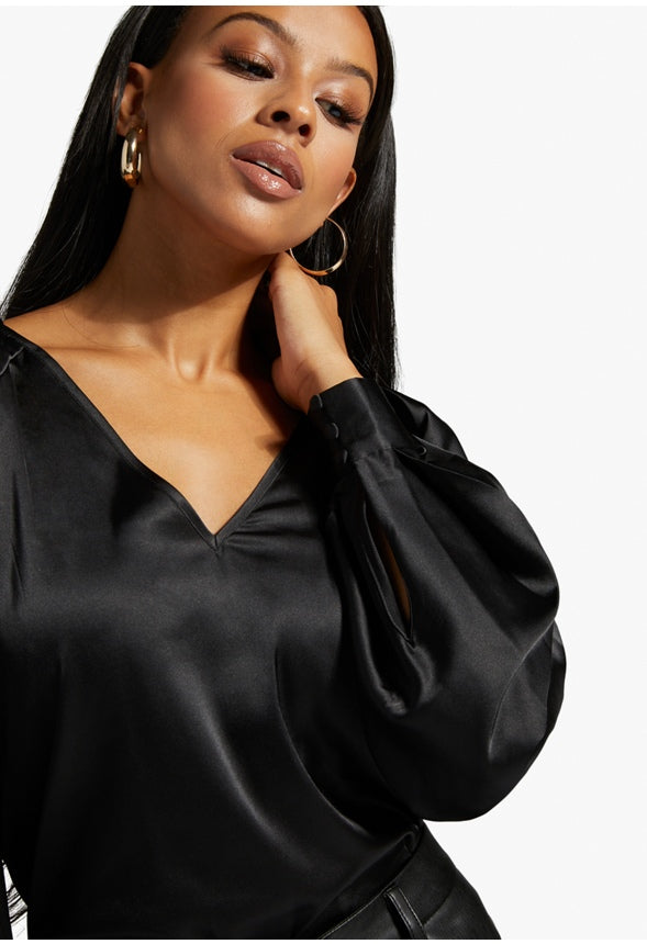 CHARMEUSE VOLUME SLEEVE BLOUSE Caviar