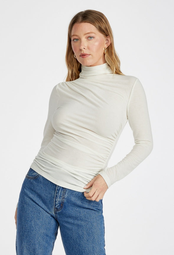 Ruched Mock Neck Top Marshmallow