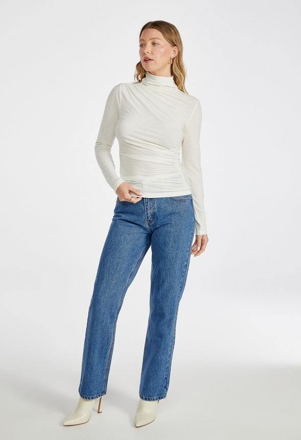 Ruched Mock Neck Top Marshmallow