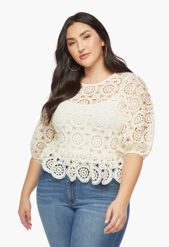 PLUS SIZE CROCHET TOP Marshmallow