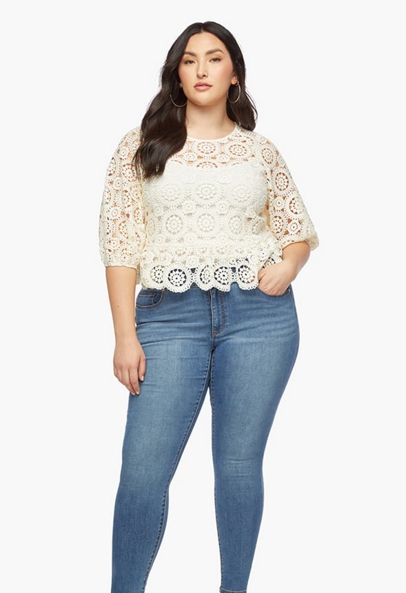 PLUS SIZE CROCHET TOP Marshmallow