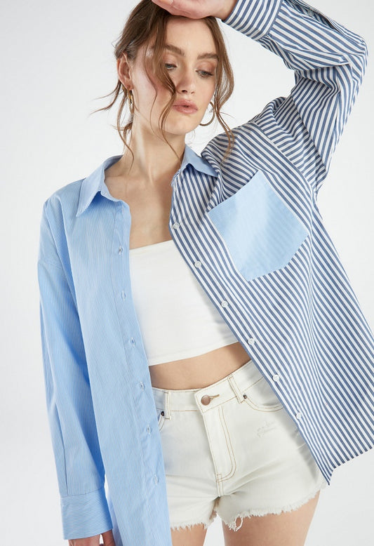 BOYFRIEND BUTTON DOWN SHIRT Blue Combo