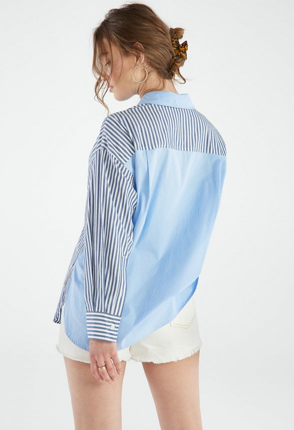 BOYFRIEND BUTTON DOWN SHIRT Blue Combo