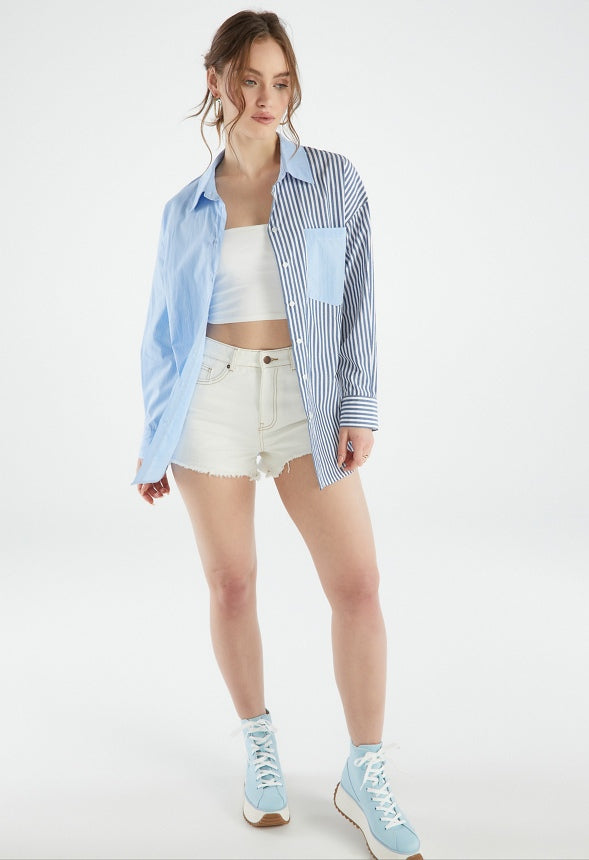 BOYFRIEND BUTTON DOWN SHIRT Blue Combo