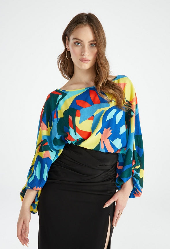 OFF SHOULDER DOLMAN BLOUSE Fusion Coral Multi
