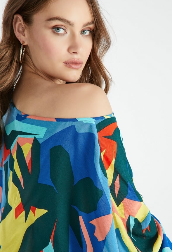 OFF SHOULDER DOLMAN BLOUSE Fusion Coral Multi