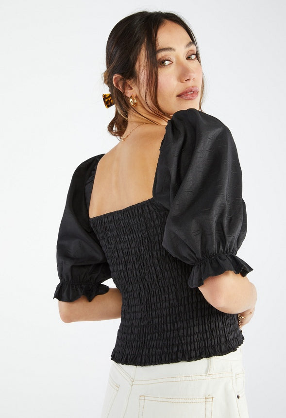 Gingham Smocking Top Black Caviar