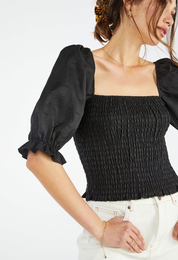 Gingham Smocking Top Black Caviar