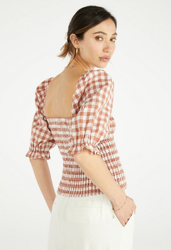 Gingham Smocking Top Potter's Clay Gingham Multi