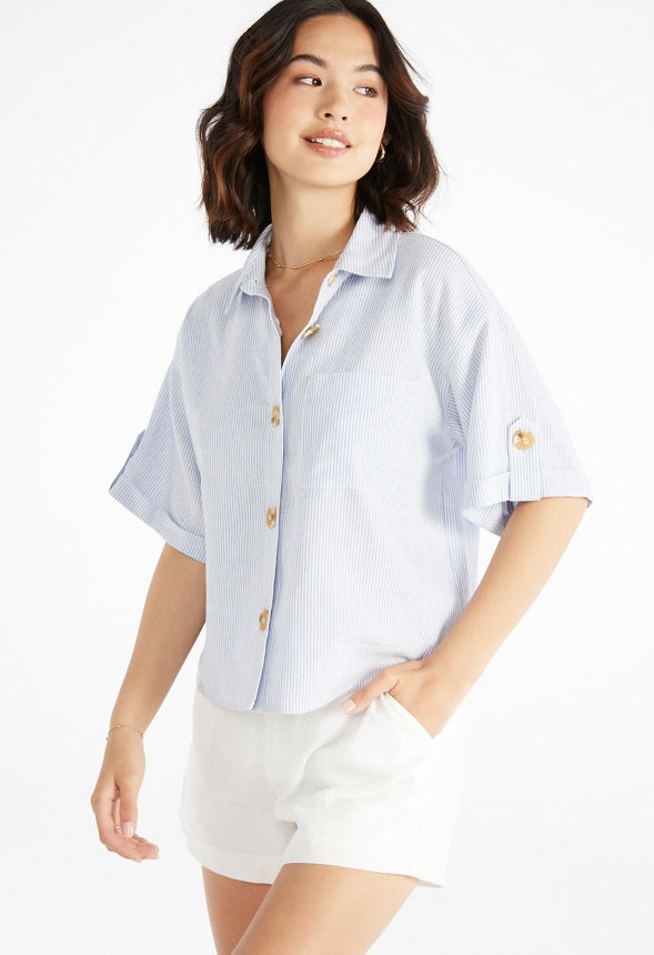Utility Short Sleeve Shirt Blue Stipe