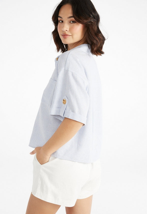 Utility Short Sleeve Shirt Blue Stipe
