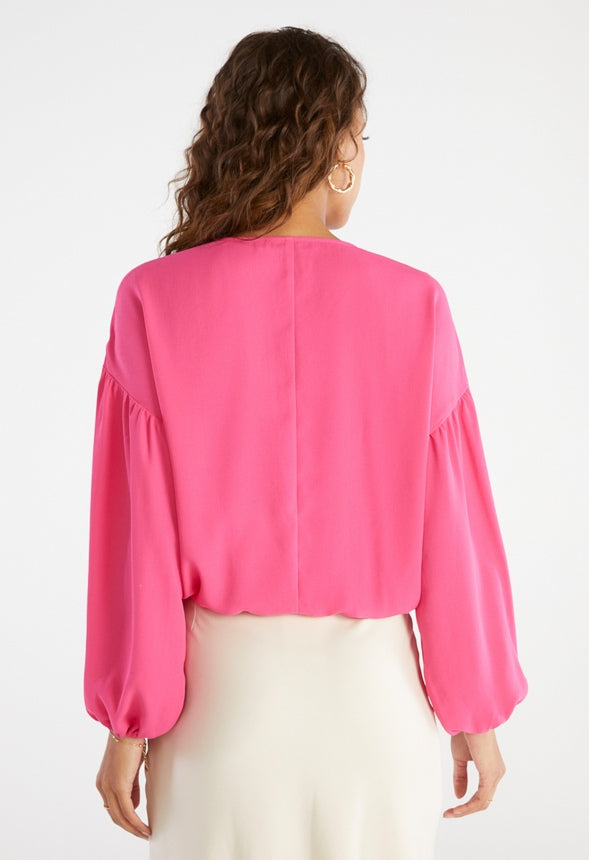 Surplice Blouson Sleeve Blouse Fuchsia