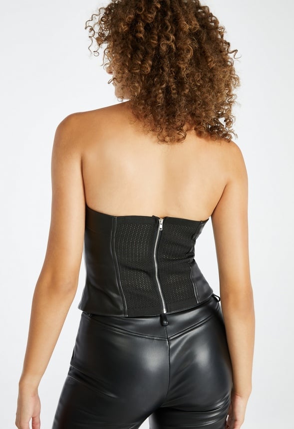 Faux Leather Corset Black Caviar