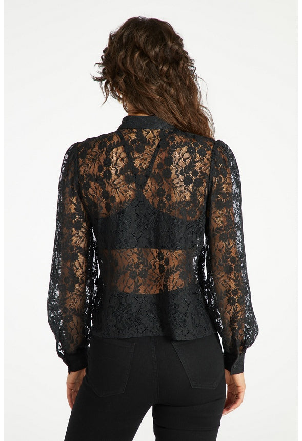 Bow Neck Lace Top Black Caviar