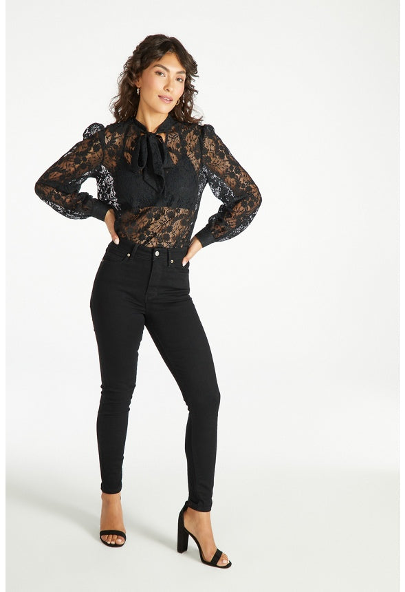 Bow Neck Lace Top Black Caviar