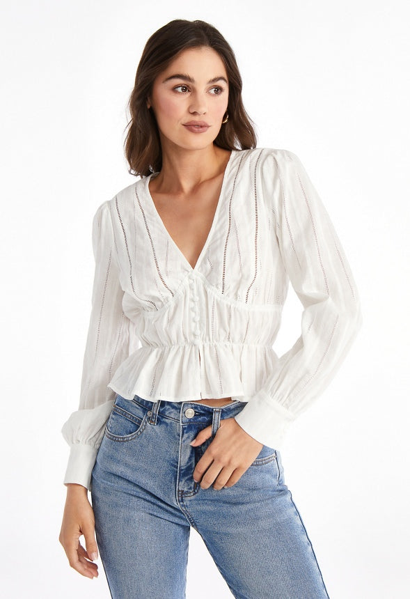 V-Neck Peplum Top Marshmallow White