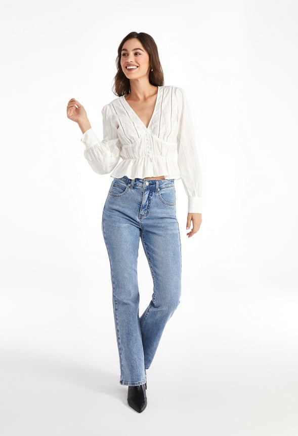 V-Neck Peplum Top Marshmallow White