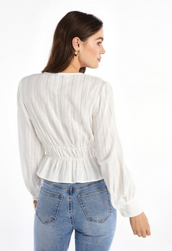 V-Neck Peplum Top Marshmallow White