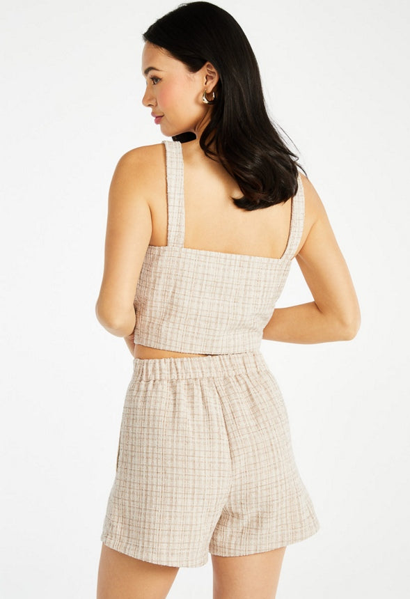 Tweed Button Front Top Beige Multi