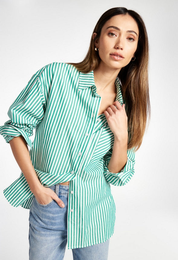 Striped Boyfriend Shirt Green/ White Stripe