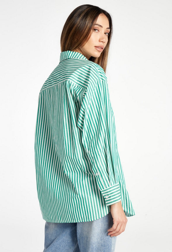 Striped Boyfriend Shirt Green/ White Stripe