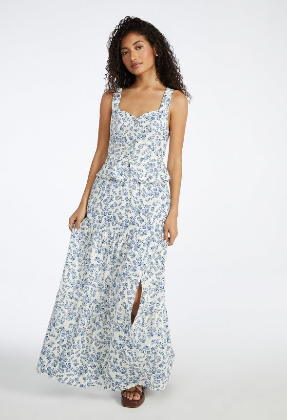 Sweetheart Peplum Tank Rustic Floral Blue Heron