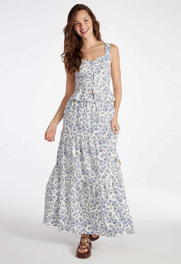 Sweetheart Peplum Tank Rustic Floral Blue Heron
