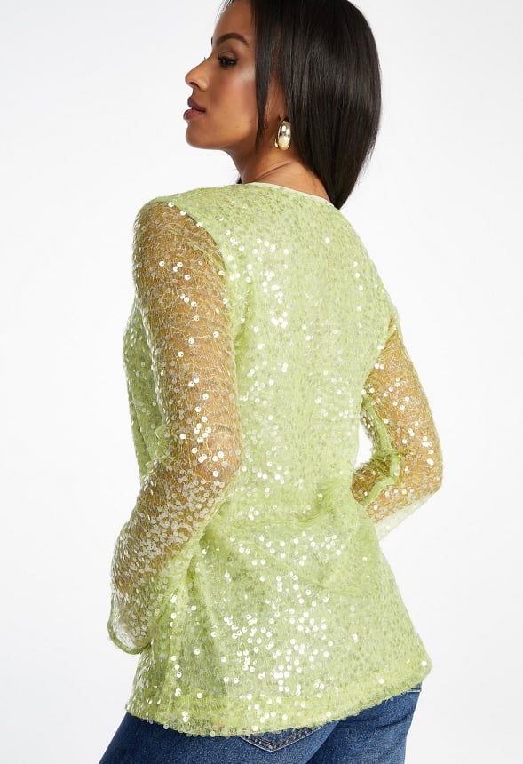 Sequin Tie Front Top Sulphur Spring Green