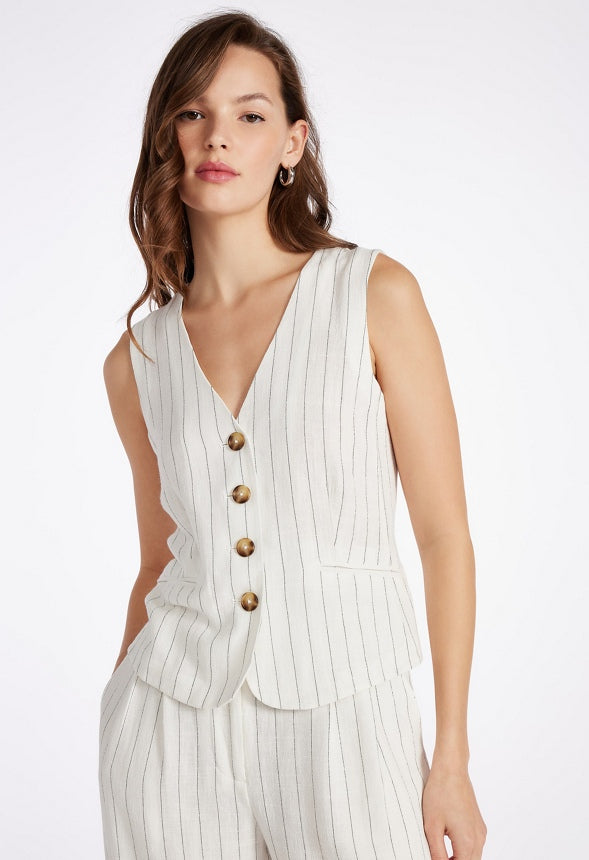 Tailored Vest Marshmallow White/ Black Pinstripe