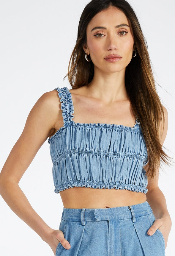 Smocked Denim Crop Tank Riptide