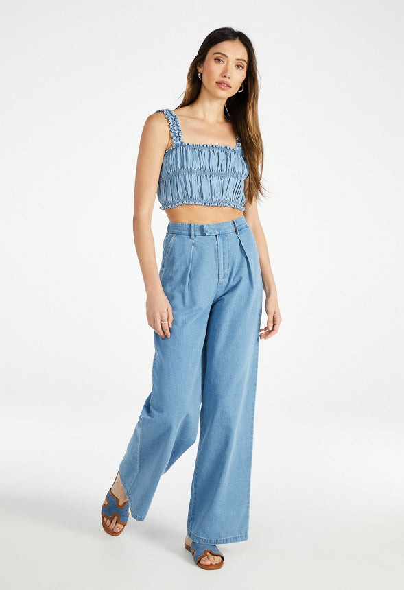 Smocked Denim Crop Tank Riptide
