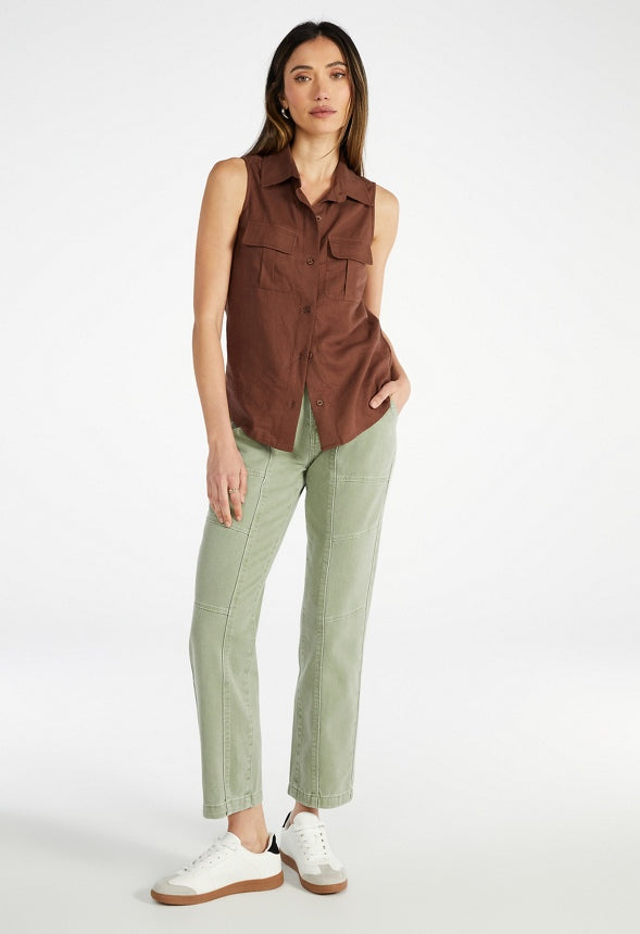 Sleeveless Linen Utility Shirt Chocolate Lab