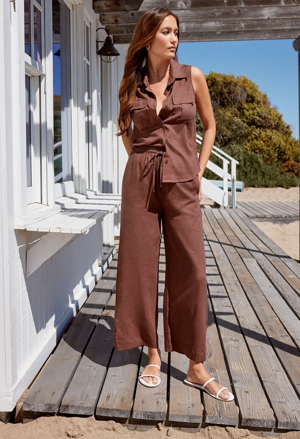 Sleeveless Linen Utility Shirt Chocolate Lab