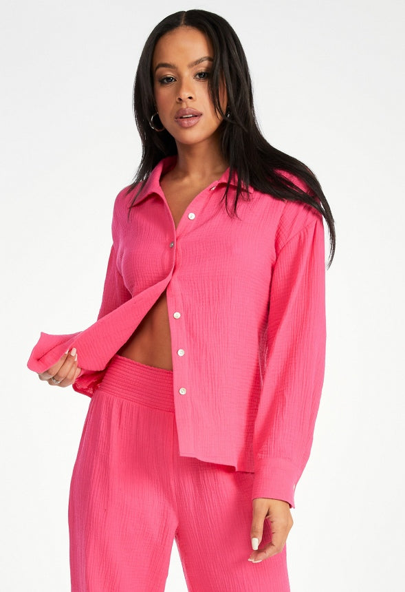 Cotton Gauze Button Down Shirt Raspberry Sorbet