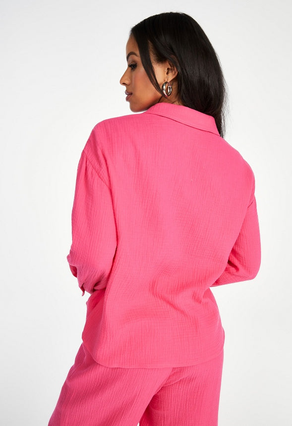 Cotton Gauze Button Down Shirt Raspberry Sorbet