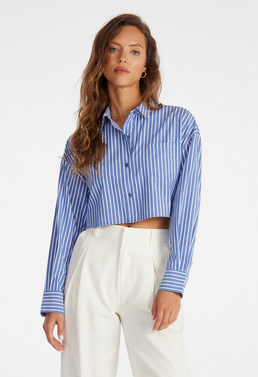 Cropped Men's Wear Shirt Blue/ White Stripe